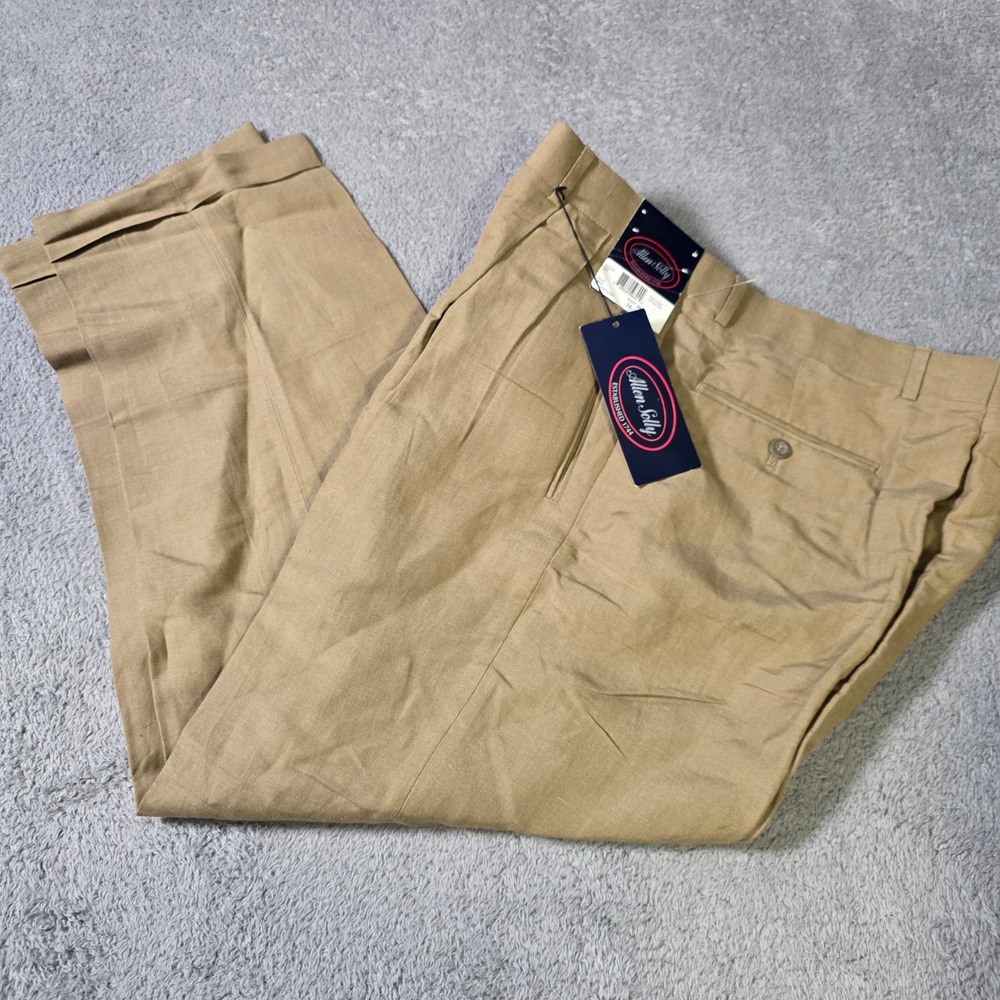 Allen Solly Mens 36x30 Pleated Linen Blend Dress Pants Toast Tan Cuffed New